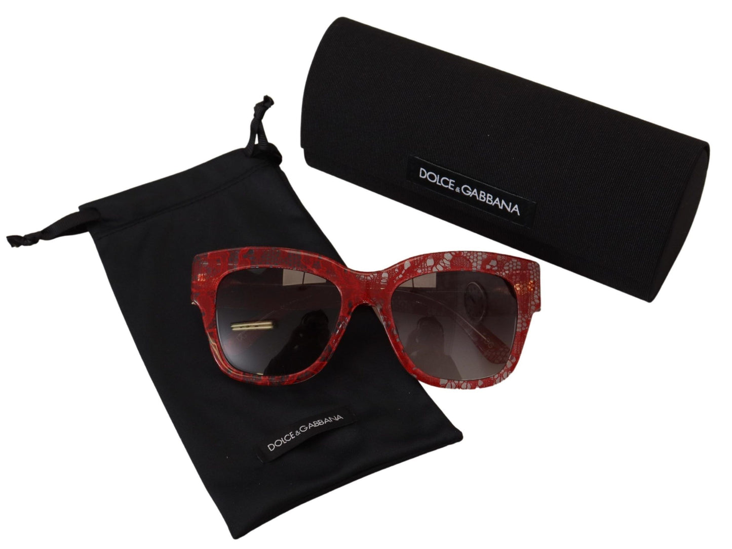 Dolce & Gabbana – Rechteckige Sonnenbrille DG4231F aus rotem Acetat mit Spitze