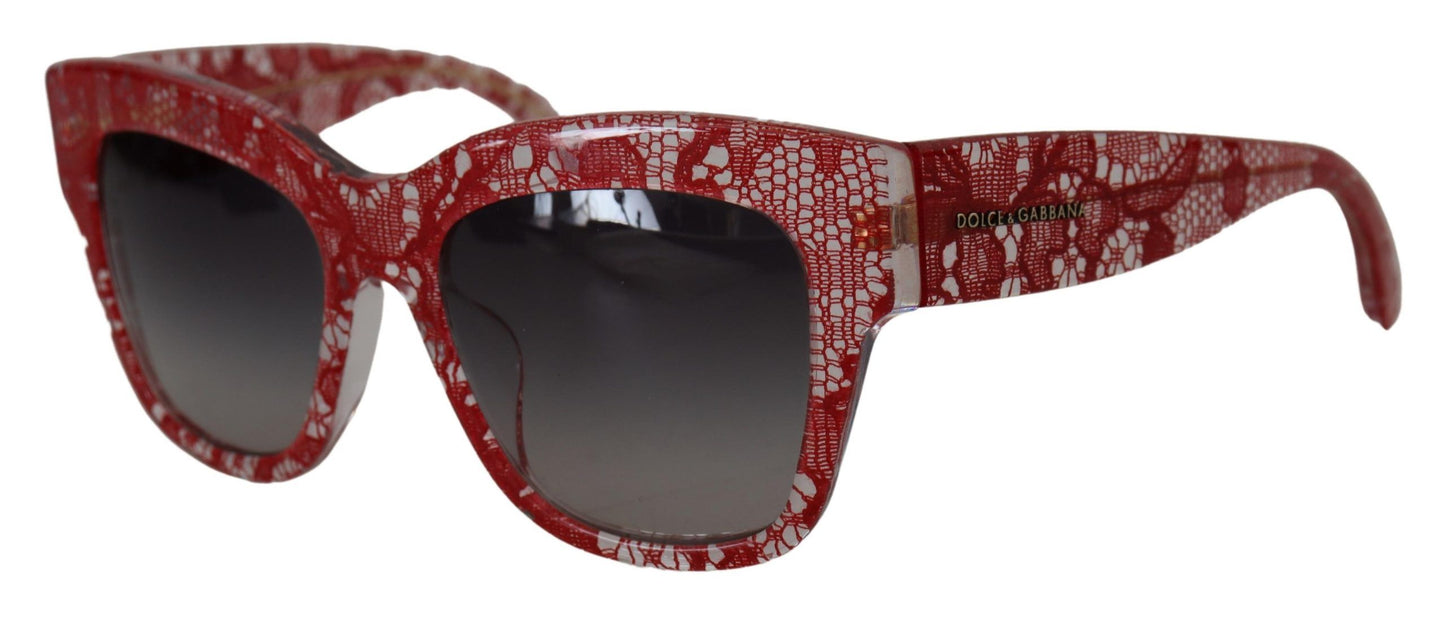 Dolce & Gabbana – Rechteckige Sonnenbrille DG4231F aus rotem Acetat mit Spitze