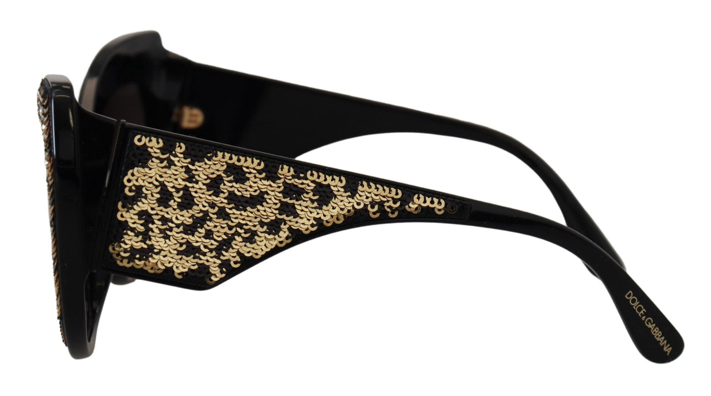 Dolce & Gabbana – Polarisierte Sonnenbrille DG4326 mit Schmetterlingsmotiv und schwarzen Goldpailletten