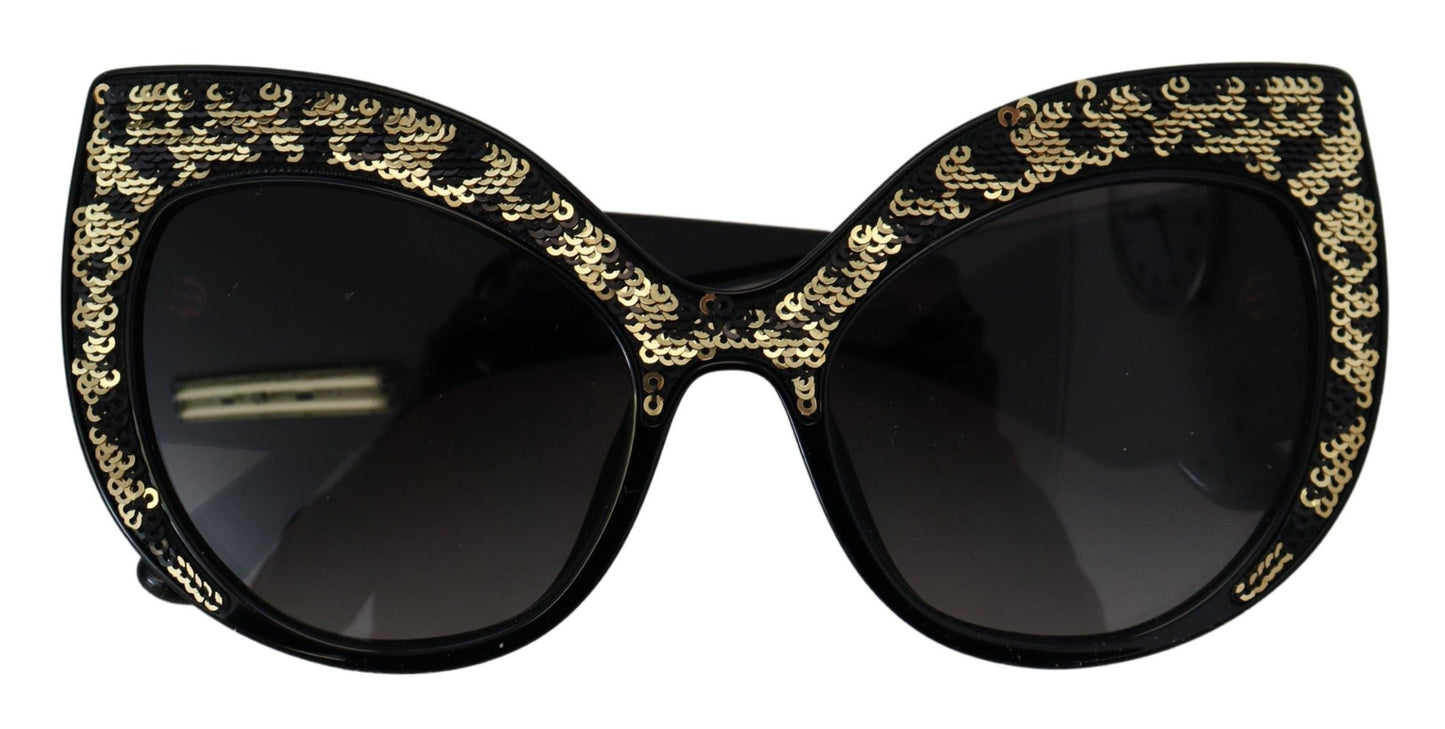 Dolce & Gabbana – Polarisierte Sonnenbrille DG4326 mit Schmetterlingsmotiv und schwarzen Goldpailletten