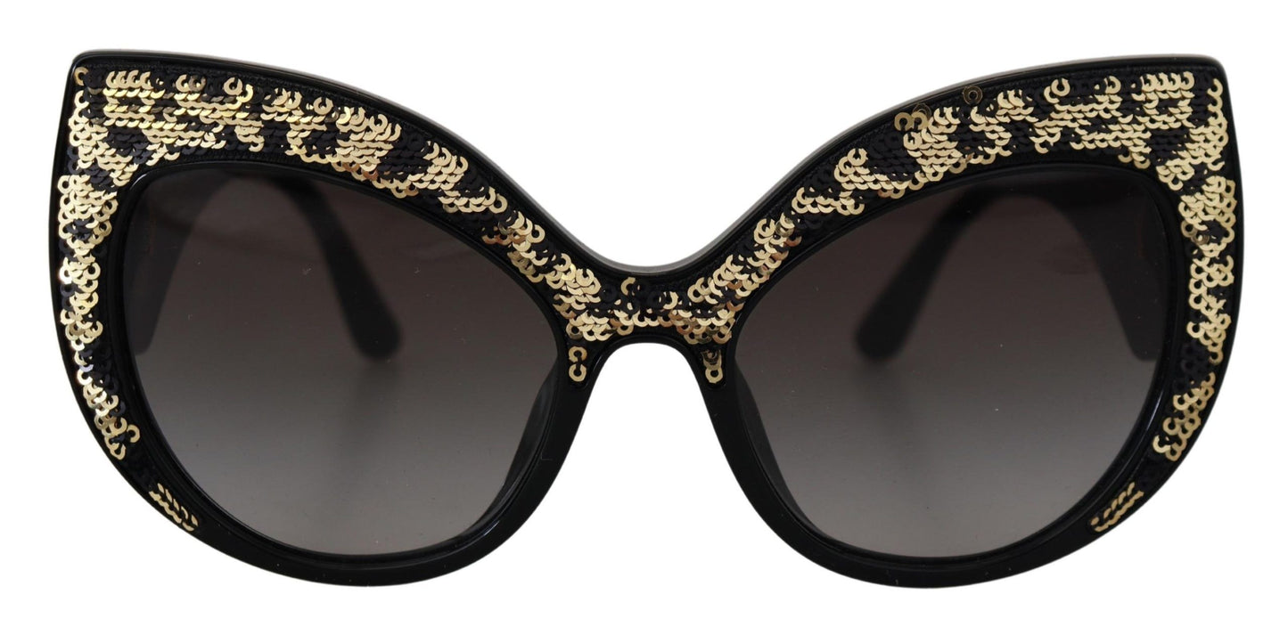 Dolce & Gabbana – Polarisierte Sonnenbrille DG4326 mit Schmetterlingsmotiv und schwarzen Goldpailletten