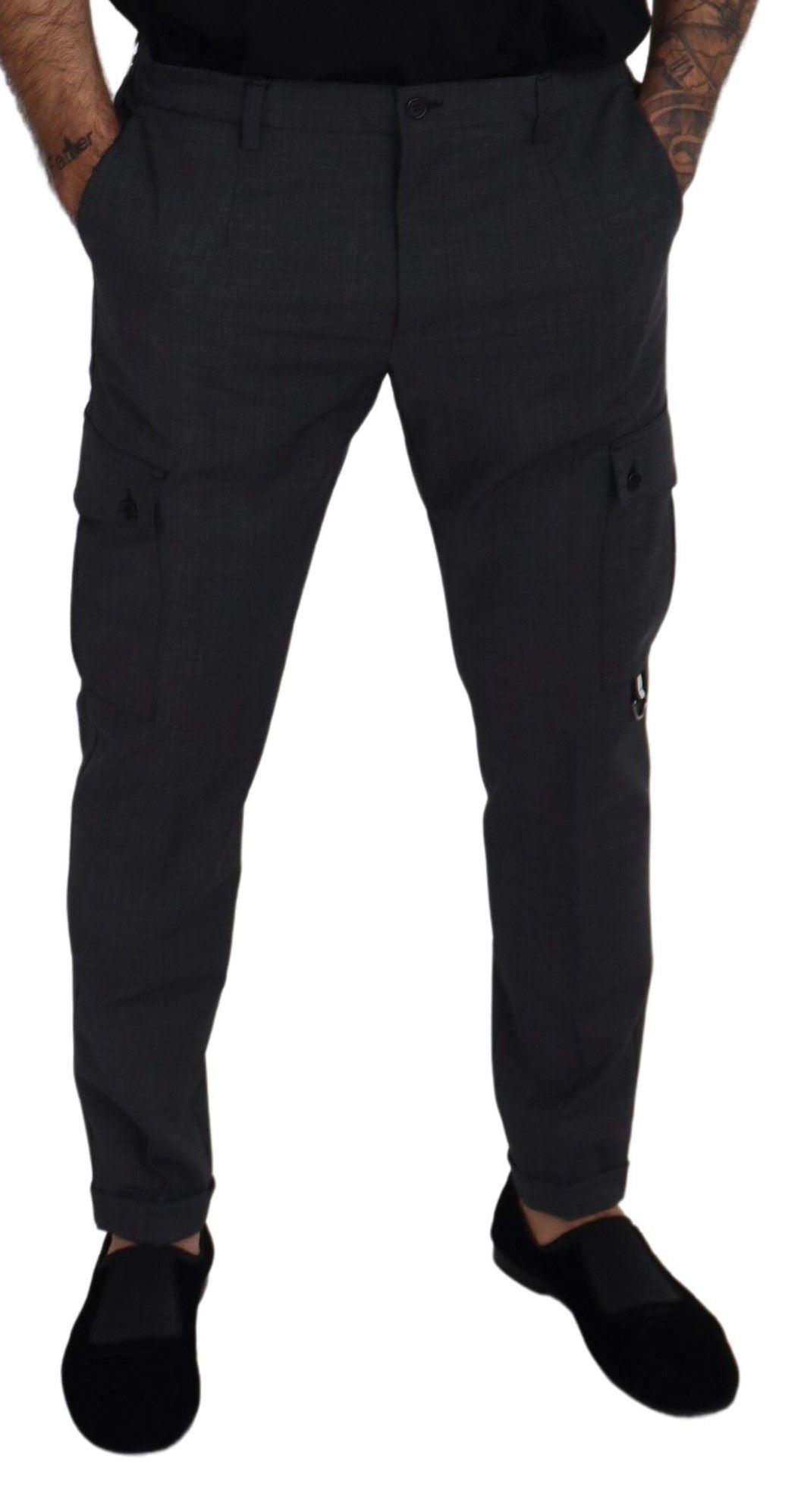 Dolce & Gabbana Grau karierte Cargohose Stretchhose