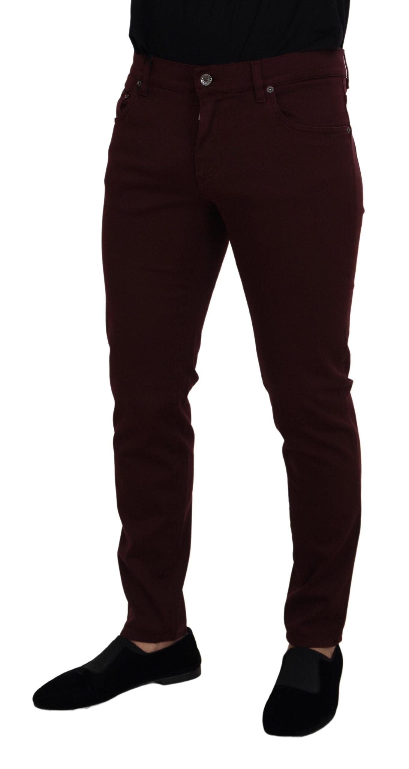Dolce & Gabbana Bordeauxfarbene Stretch-Jeans aus GOLD-Baumwolle
