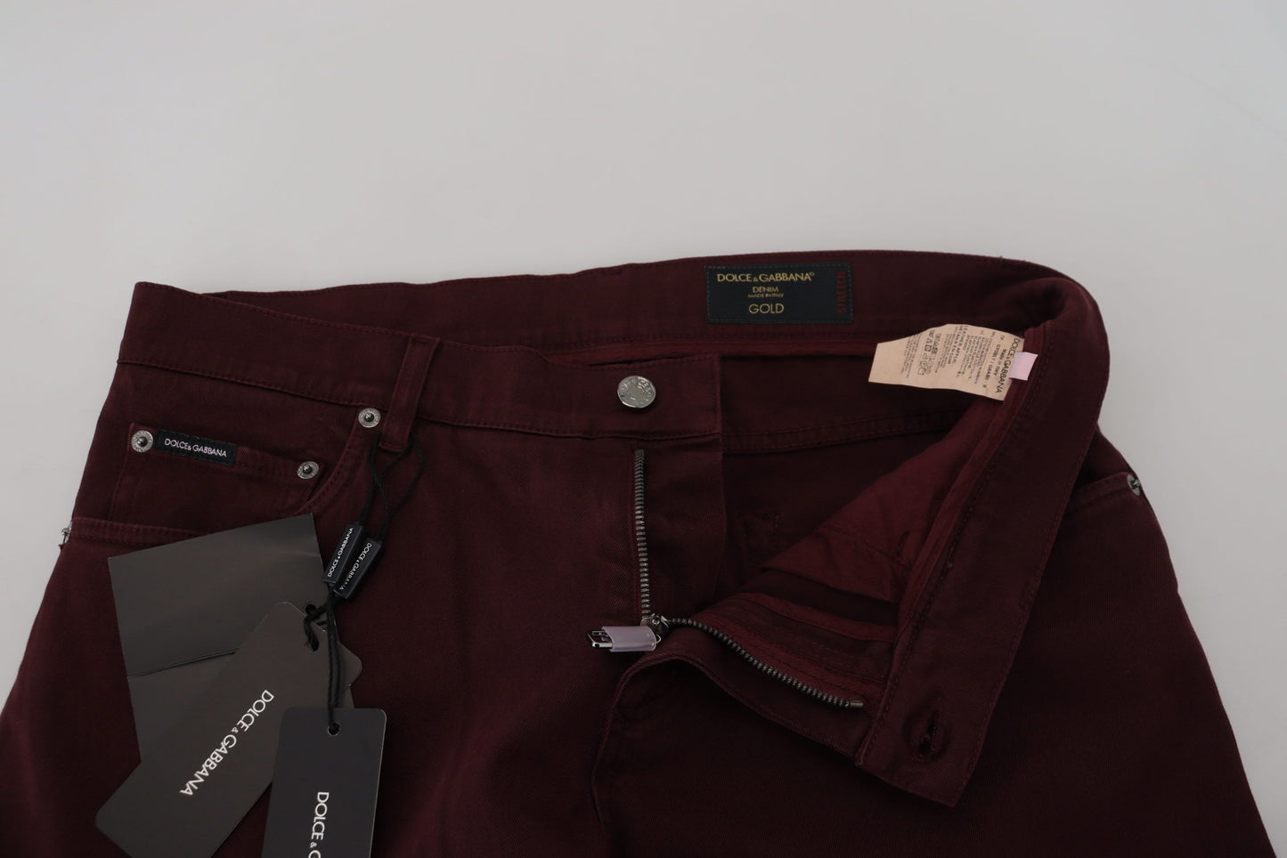 Dolce & Gabbana Bordeauxfarbene Stretch-Jeans aus GOLD-Baumwolle
