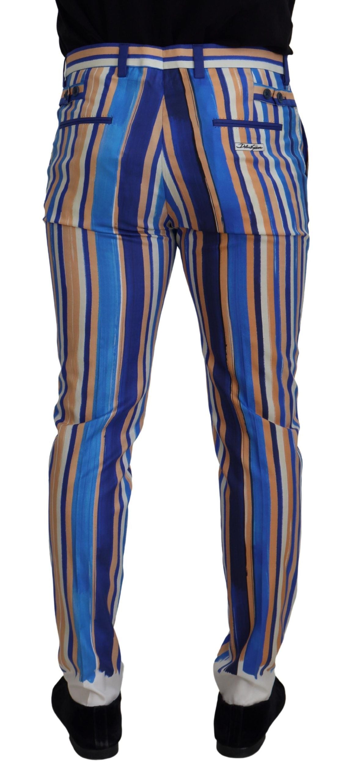 Dolce & Gabbana Blau gestreifte schmale Hose aus Seide und Baumwolle