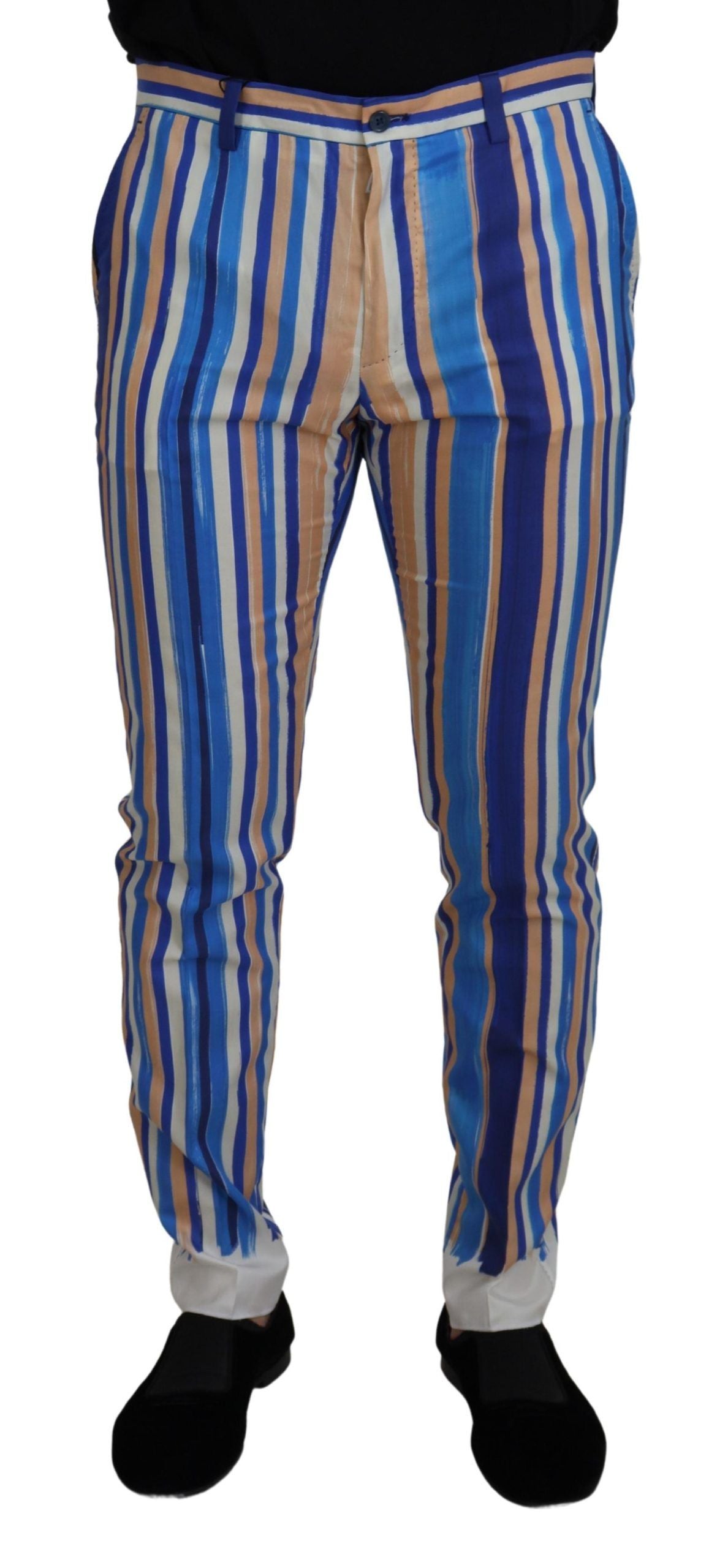 Dolce & Gabbana Blau gestreifte schmale Hose aus Seide und Baumwolle