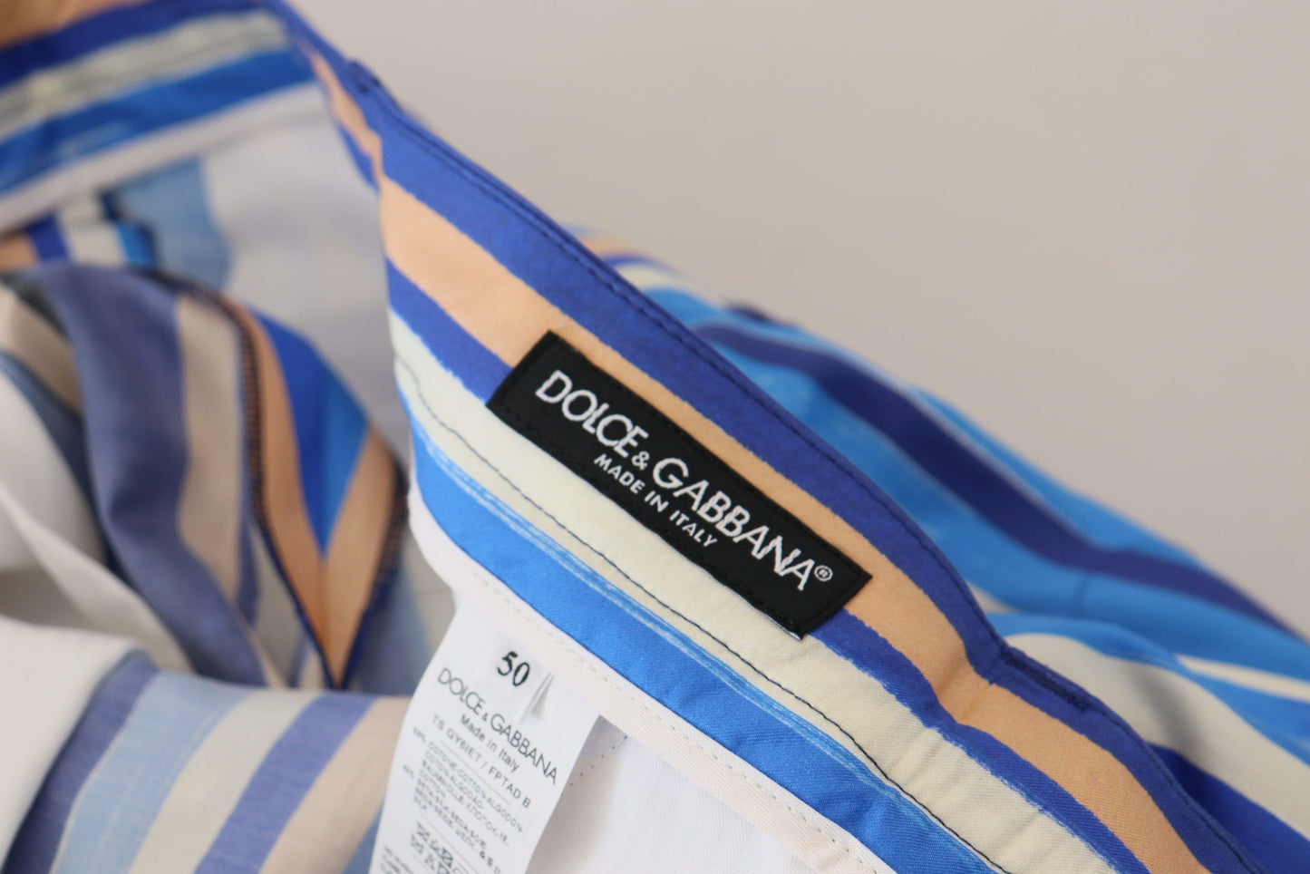 Dolce & Gabbana Blau gestreifte schmale Hose aus Seide und Baumwolle
