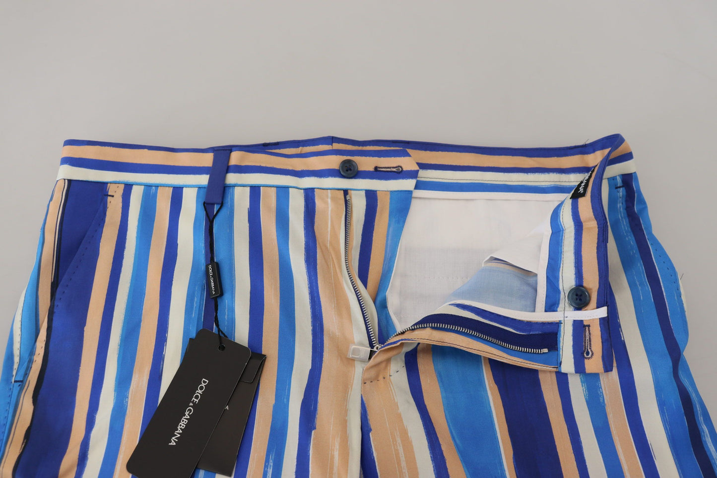 Dolce & Gabbana Blau gestreifte schmale Hose aus Seide und Baumwolle