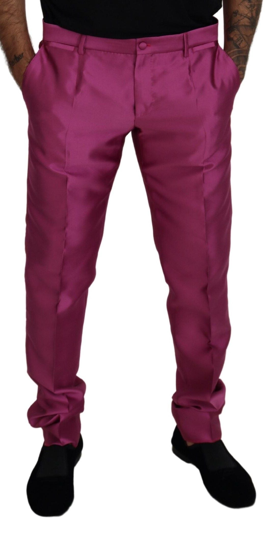 Dolce & Gabbana – Schmale Hose aus rosa Seide, formelle Hose