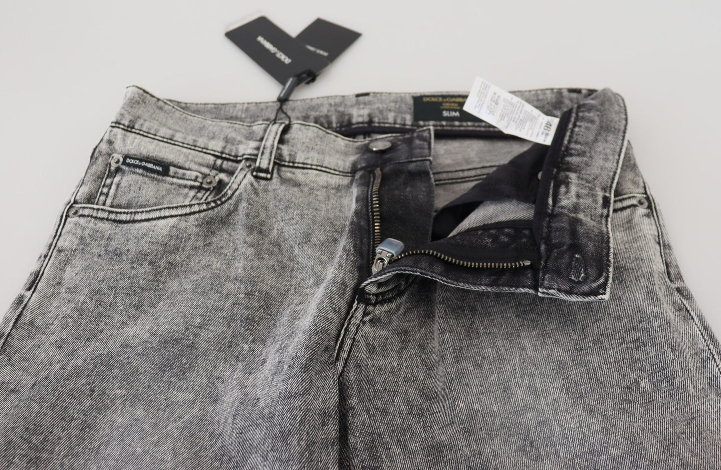 Dolce & Gabbana – Graue Slim-Fit-Jeans aus Stretch-Baumwolle in Waschung