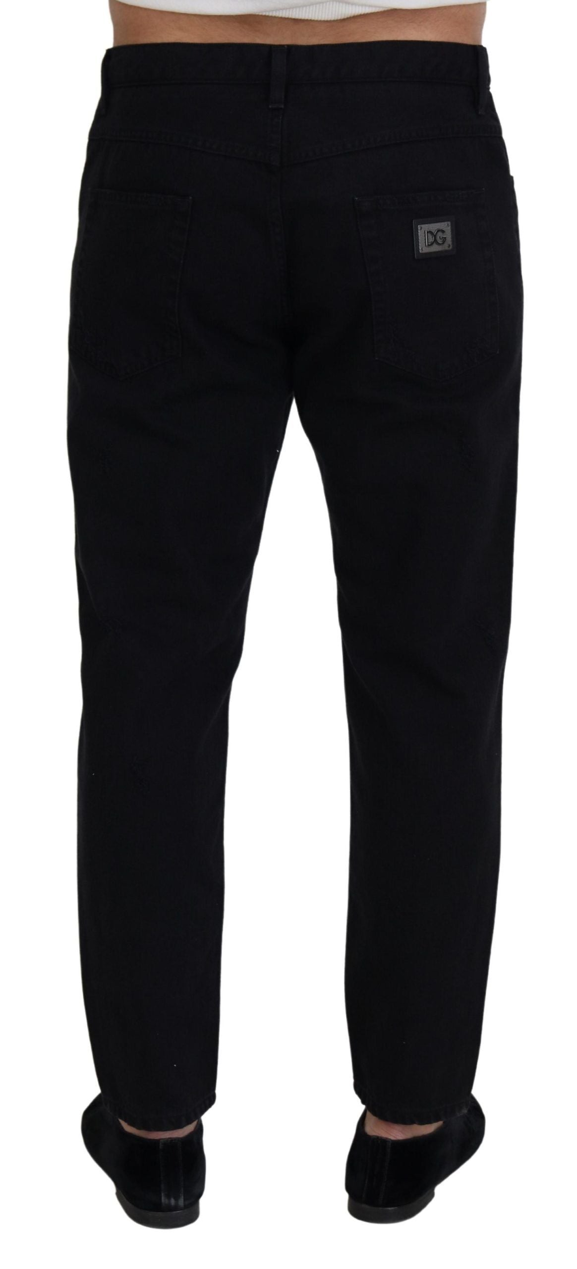 Dolce & Gabbana – Lockere, normale Jeans aus zerrissener Baumwolle in Schwarz