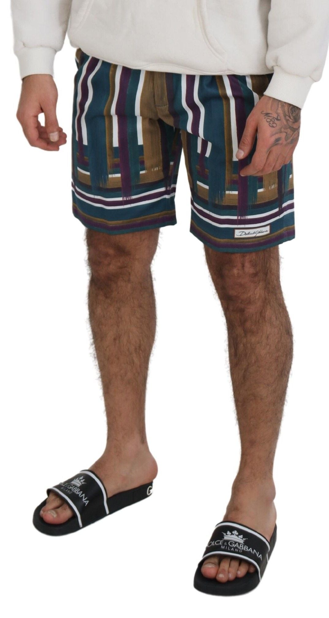 Dolce & Gabbana Mehrfarbig gestreifte Shorts aus Stretch-Baumwolle