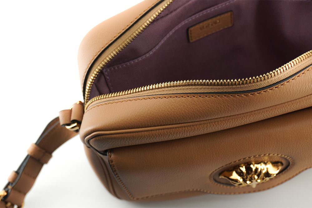Versace Elegante Kameratasche aus braunem Leder, Umhängetasche