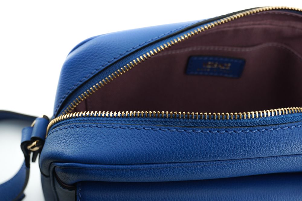 Versace – Elegante Kameratasche aus blauem Kalbsleder