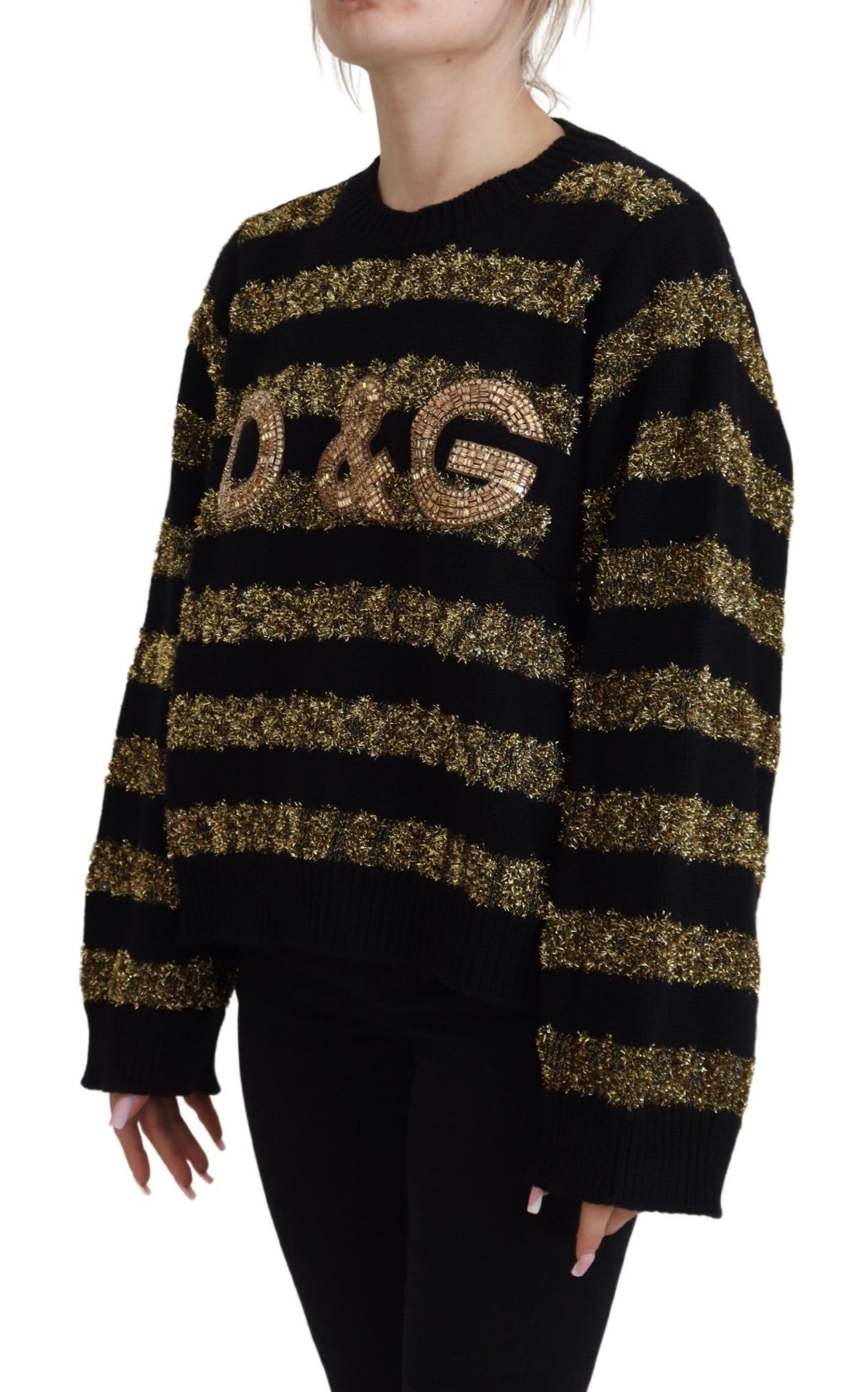 Dolce & Gabbana Schwarz-Gold D&G Kristall Kaschmirpullover