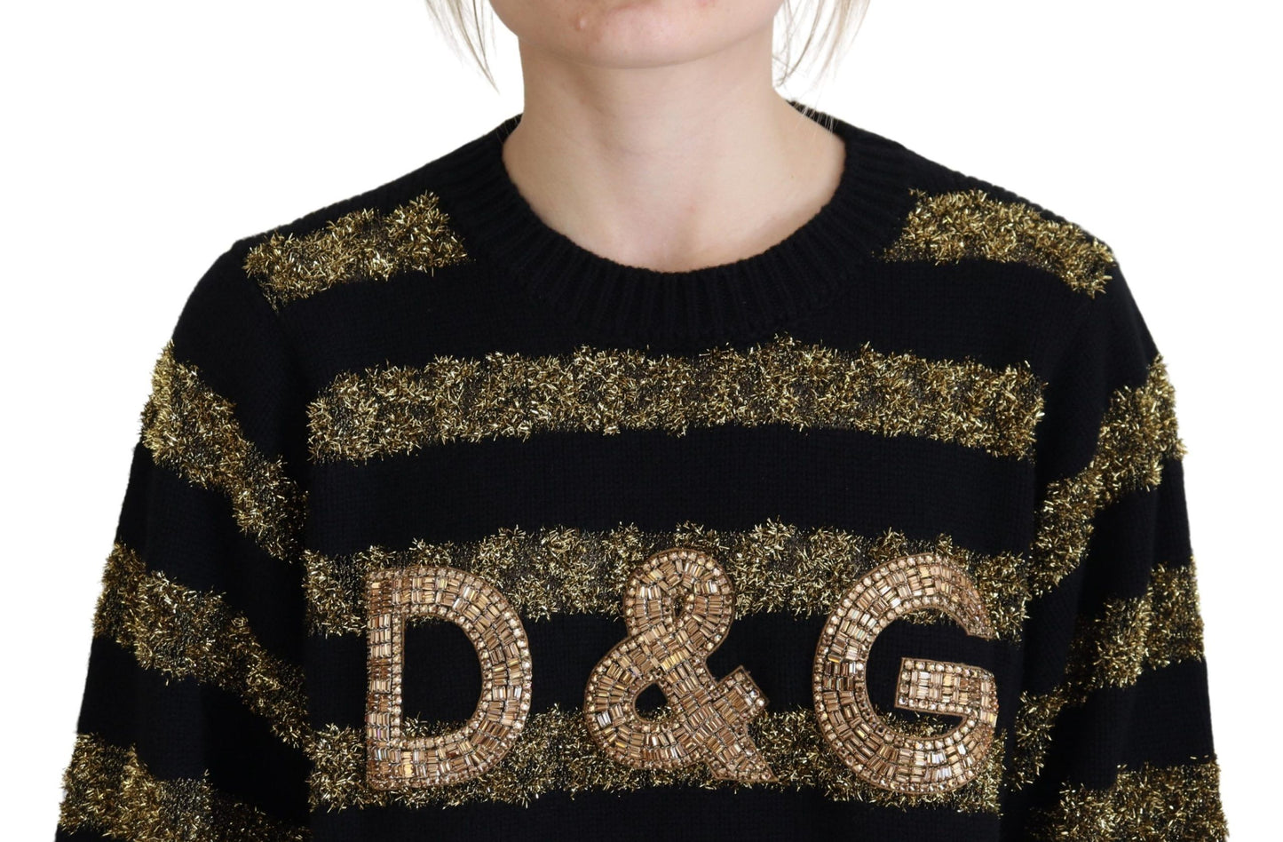 Dolce & Gabbana Schwarz-Gold D&G Kristall Kaschmirpullover