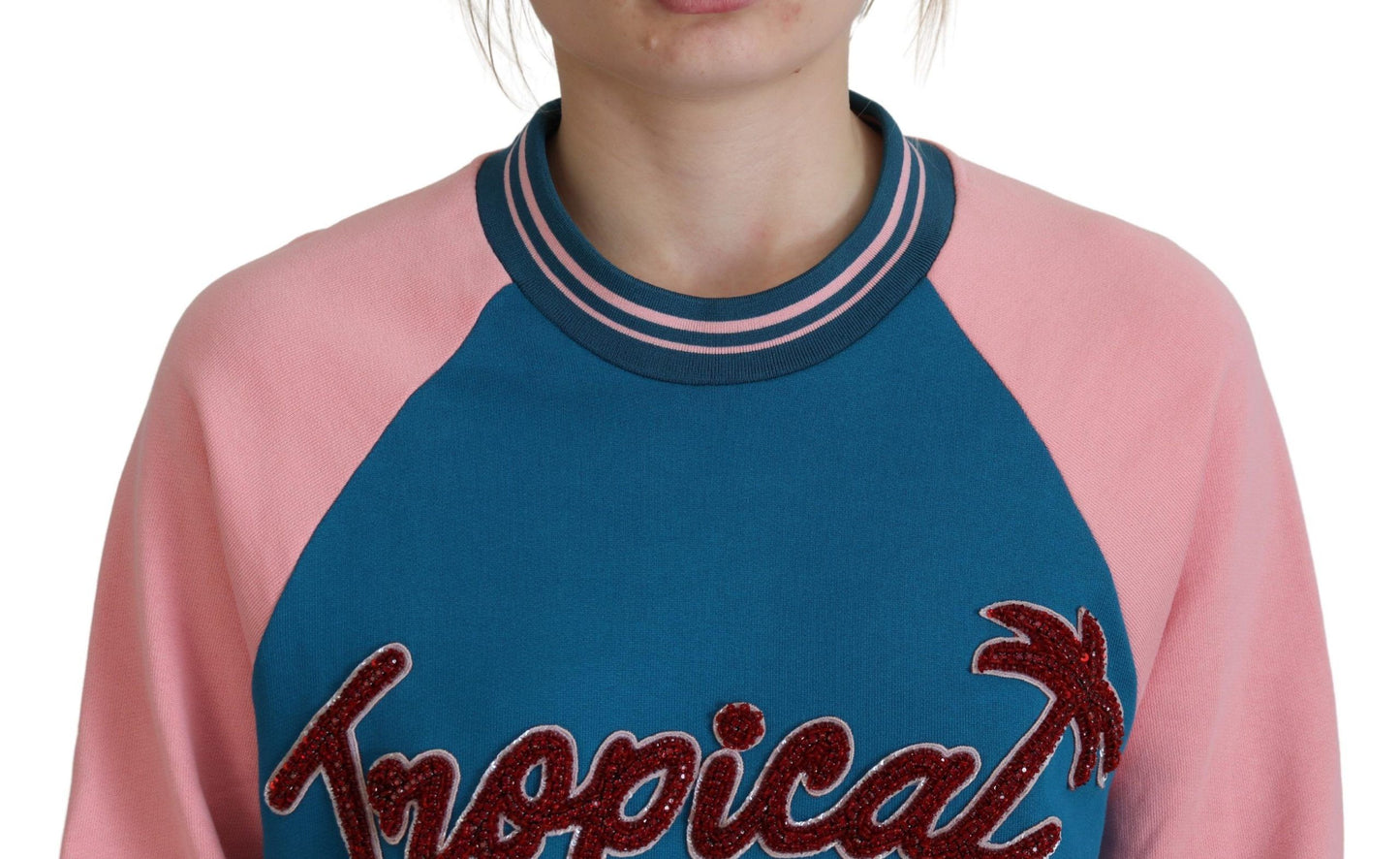 Dolce & Gabbana Blau-Pink Queen Pailletten-Kristallpullover