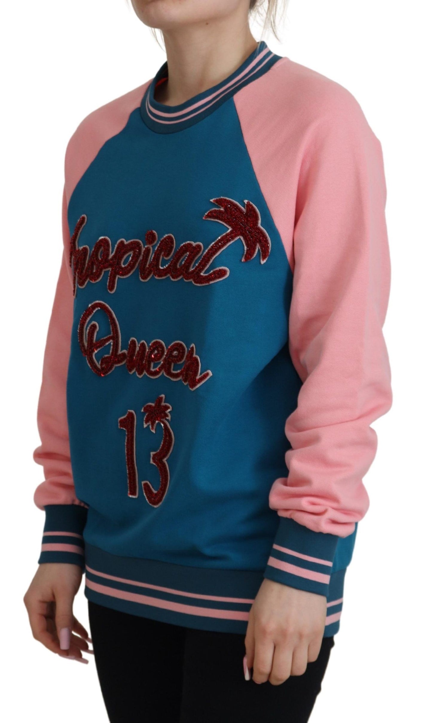Dolce & Gabbana Blau-Pink Queen Pailletten-Kristallpullover
