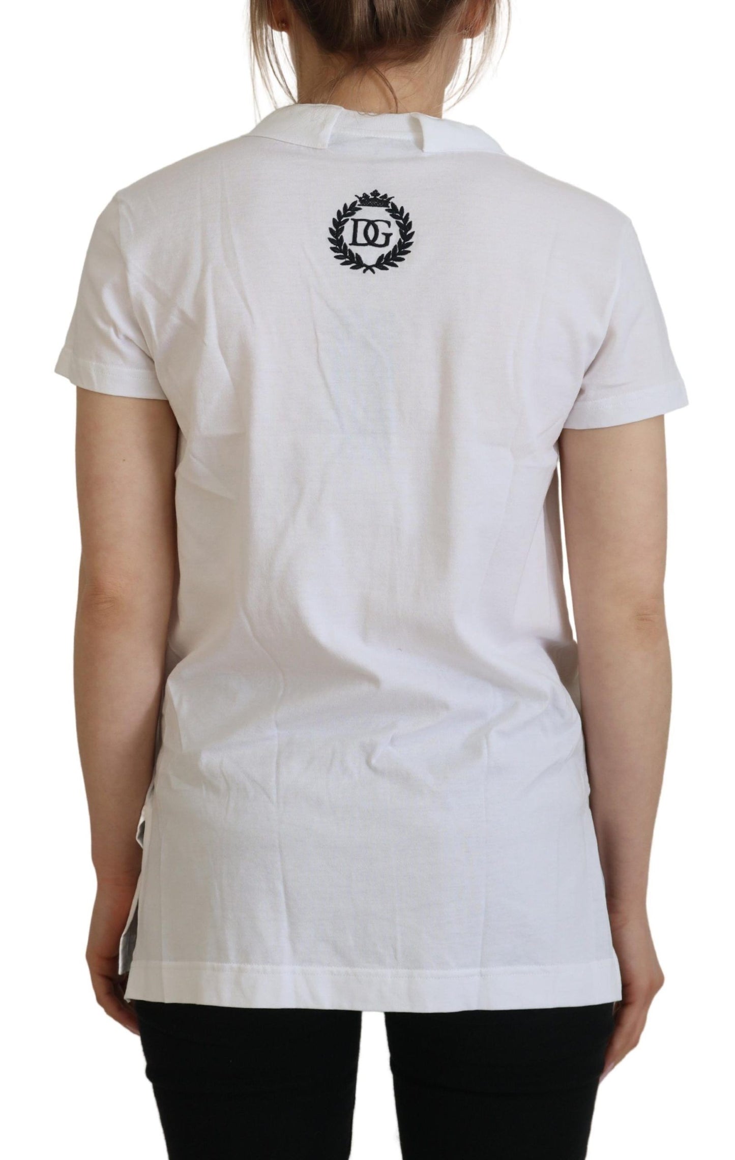 Dolce & Gabbana Weißes Kurzarm-T-Shirt aus Baumwolle mit V-Ausschnitt