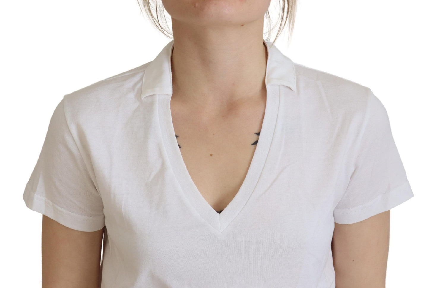 Dolce & Gabbana Weißes Kurzarm-T-Shirt aus Baumwolle mit V-Ausschnitt