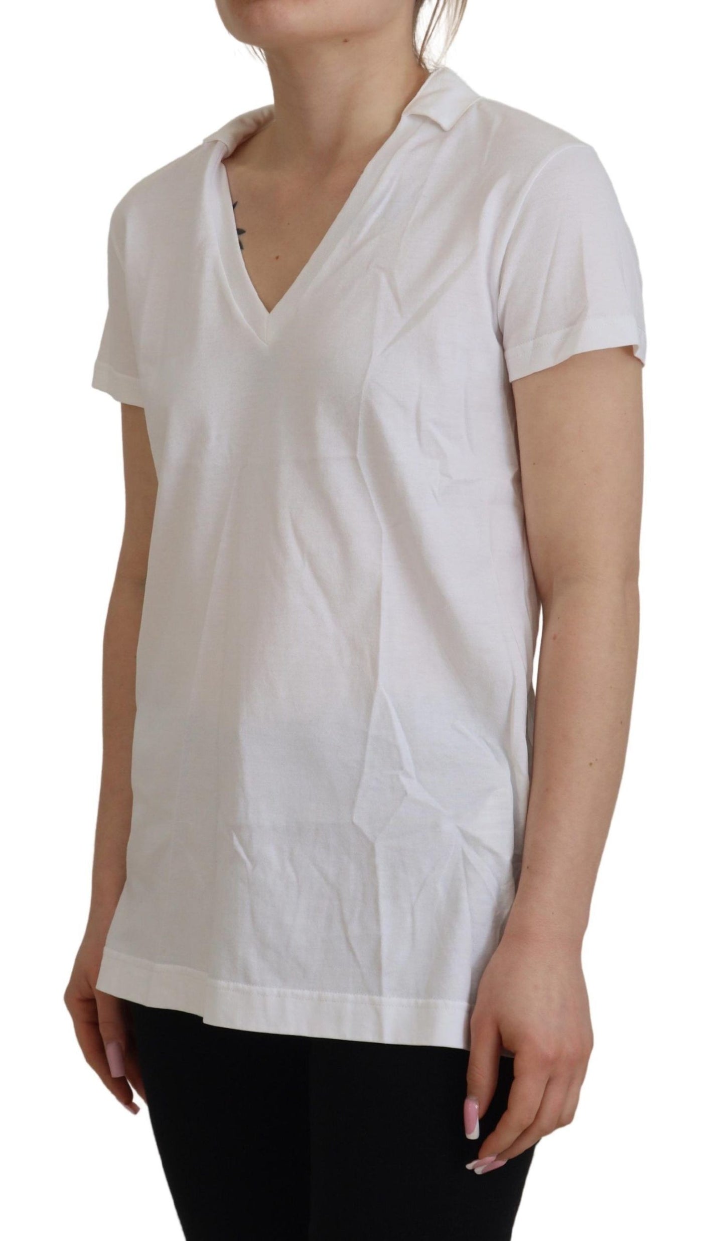 Dolce & Gabbana Weißes Kurzarm-T-Shirt aus Baumwolle mit V-Ausschnitt