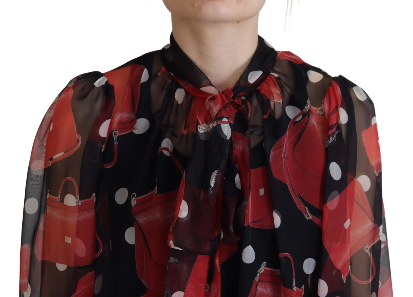 Dolce & Gabbana Schwarz Rot Sicily Bag Seidenhemd Top Bluse