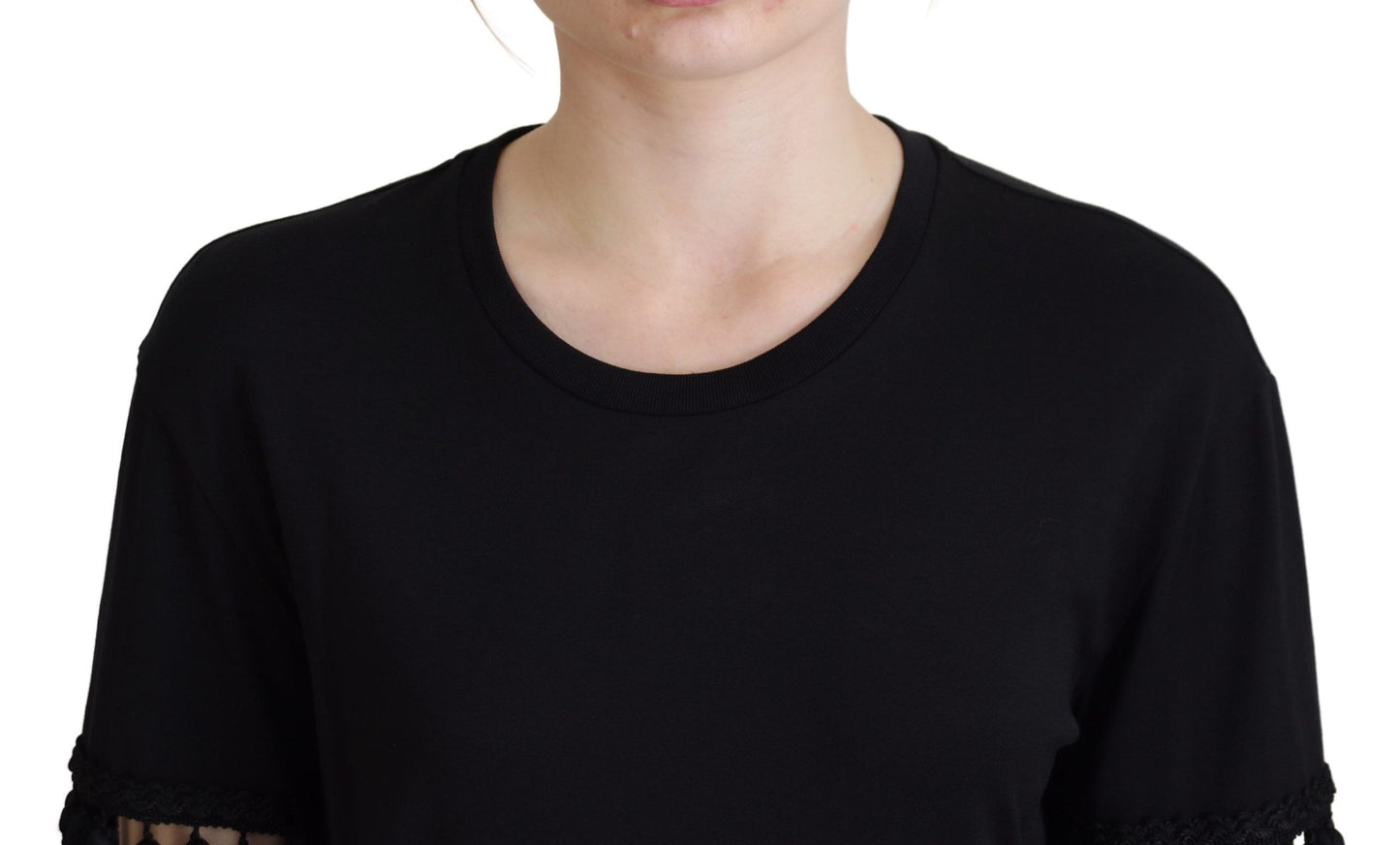 Dolce & Gabbana Schwarze T-Shirt-Bluse mit Quasten aus Baumwolle