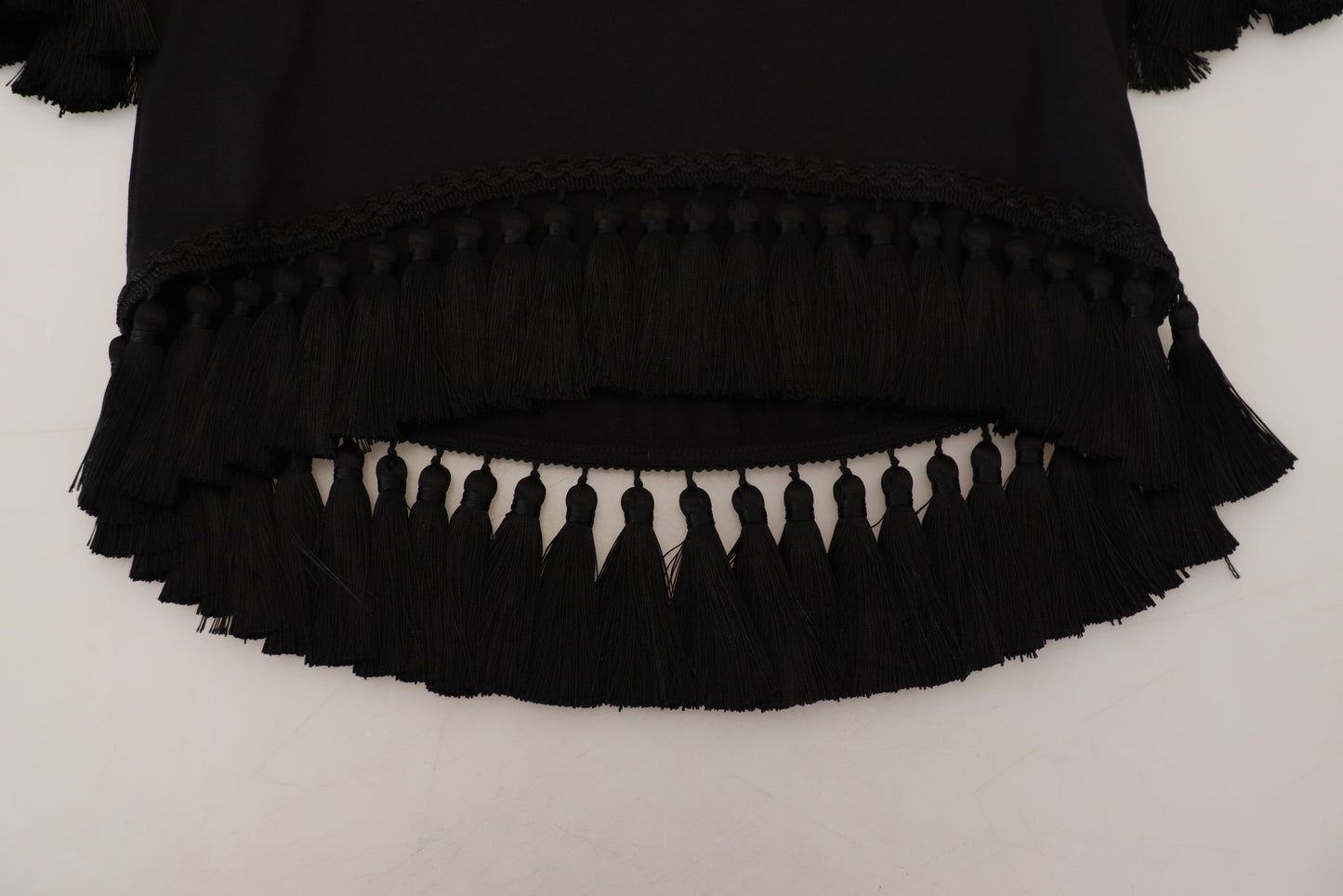 Dolce & Gabbana Schwarze T-Shirt-Bluse mit Quasten aus Baumwolle