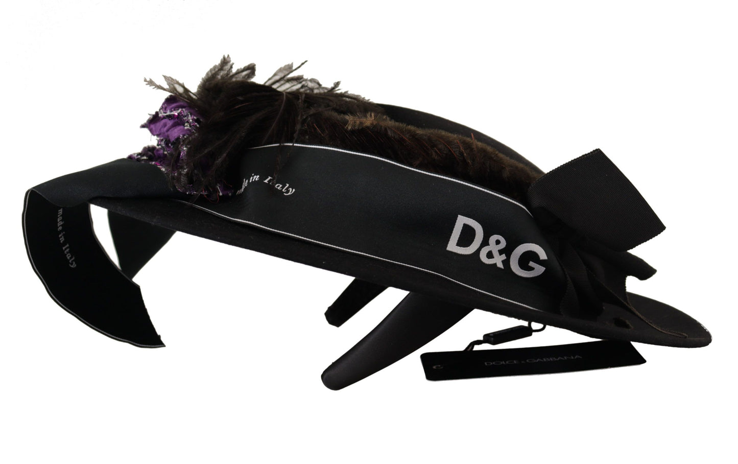 Dolce & Gabbana – Schwarzer Fedora-Hut mit Lapil-Kristallherz-Federbrosche
