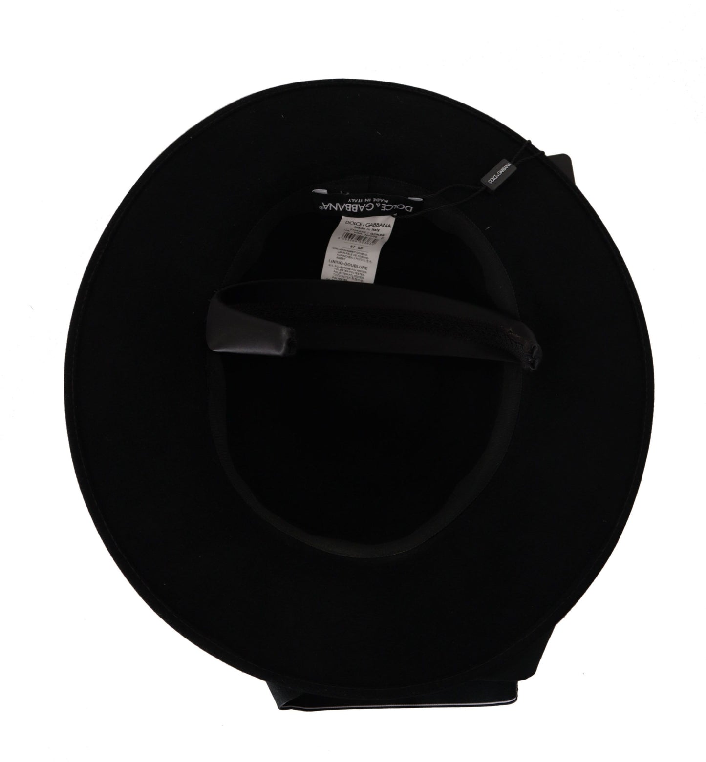 Dolce & Gabbana – Schwarzer Fedora-Hut mit Lapil-Kristallherz-Federbrosche