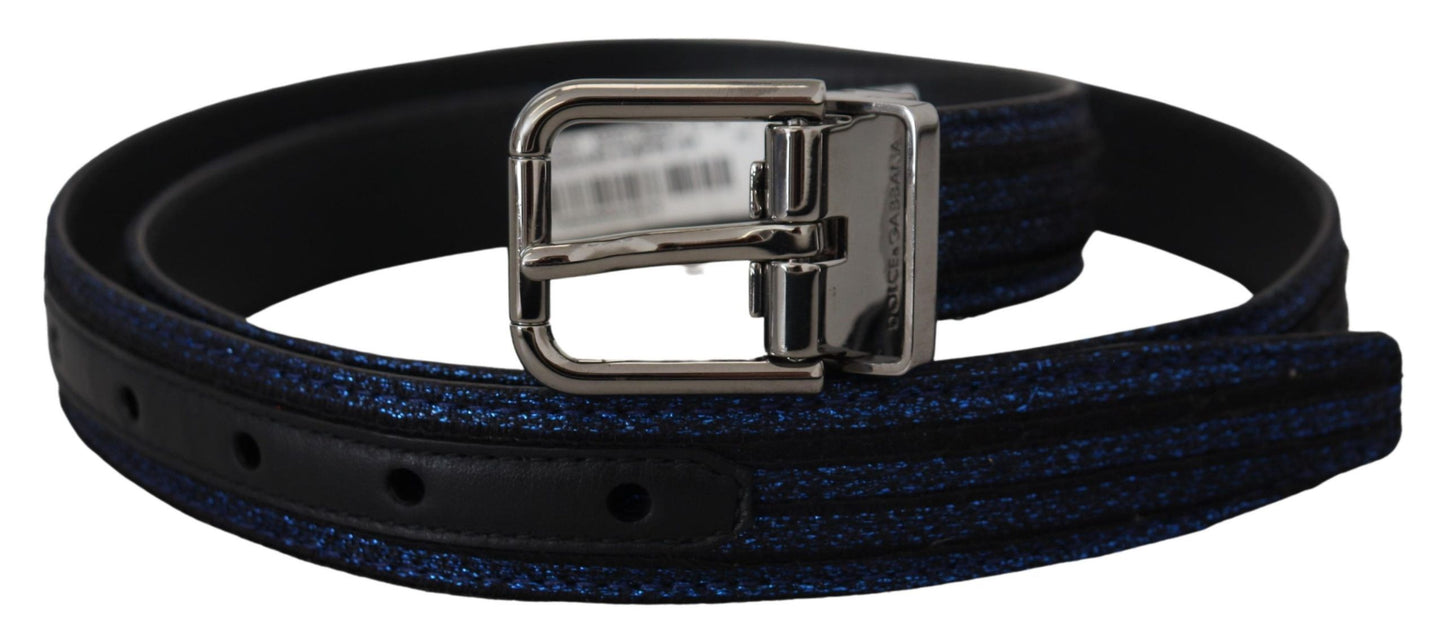 Dolce & Gabbana – Blauer Jacquard-Gürtel mit Streifen und silberner Schnalle