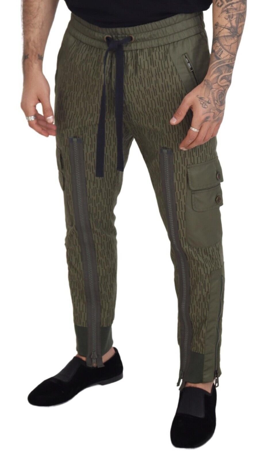 Dolce & Gabbana Grün gestreifte Cargohose mit Reißverschluss am Bein für Herren