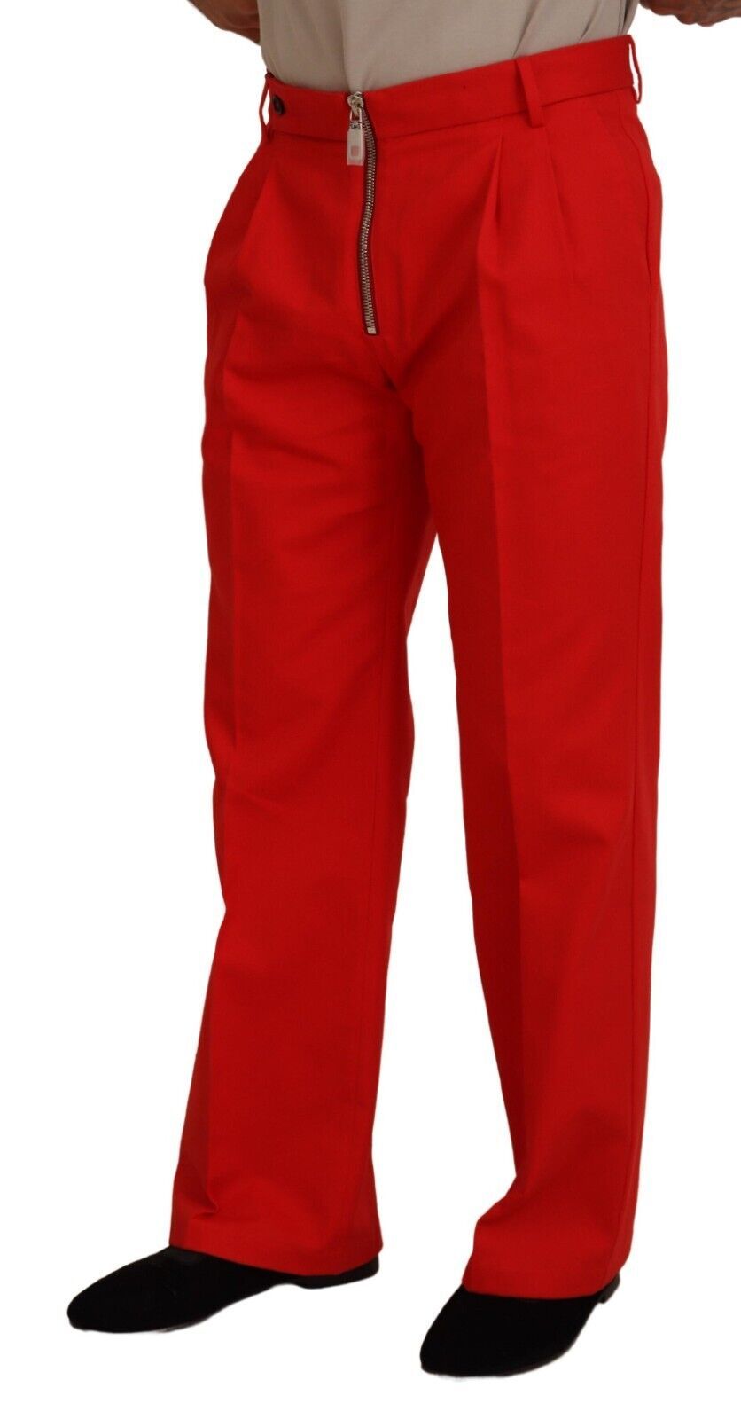Dolce & Gabbana Rote Straight Fit Herrenhose Baumwollhose