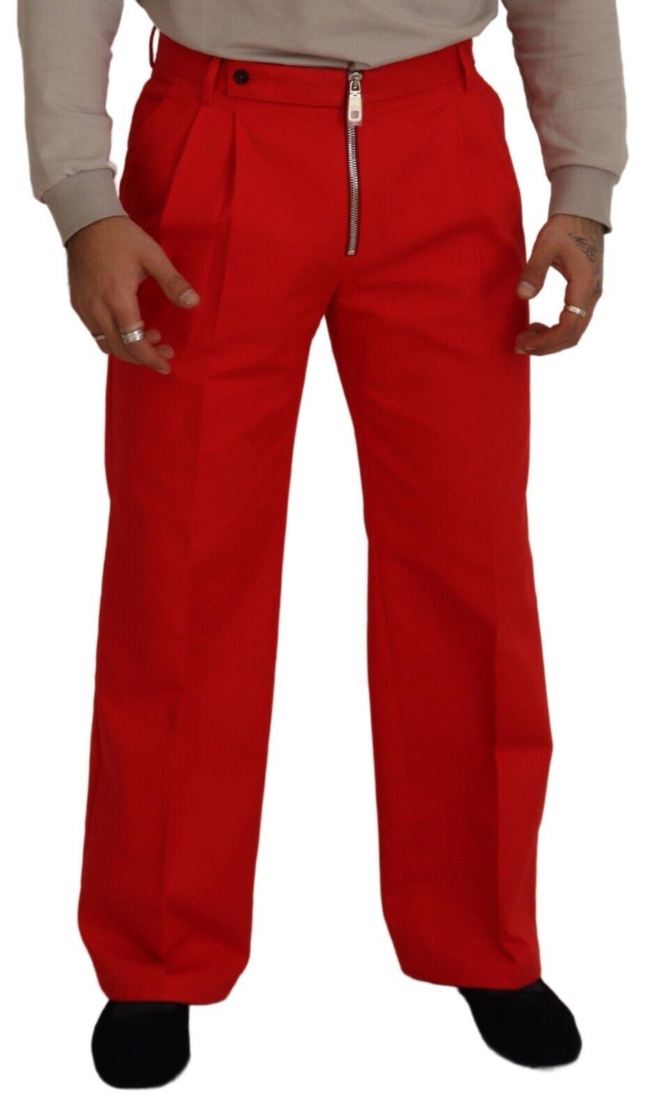 Dolce & Gabbana Rote Straight Fit Herrenhose Baumwollhose