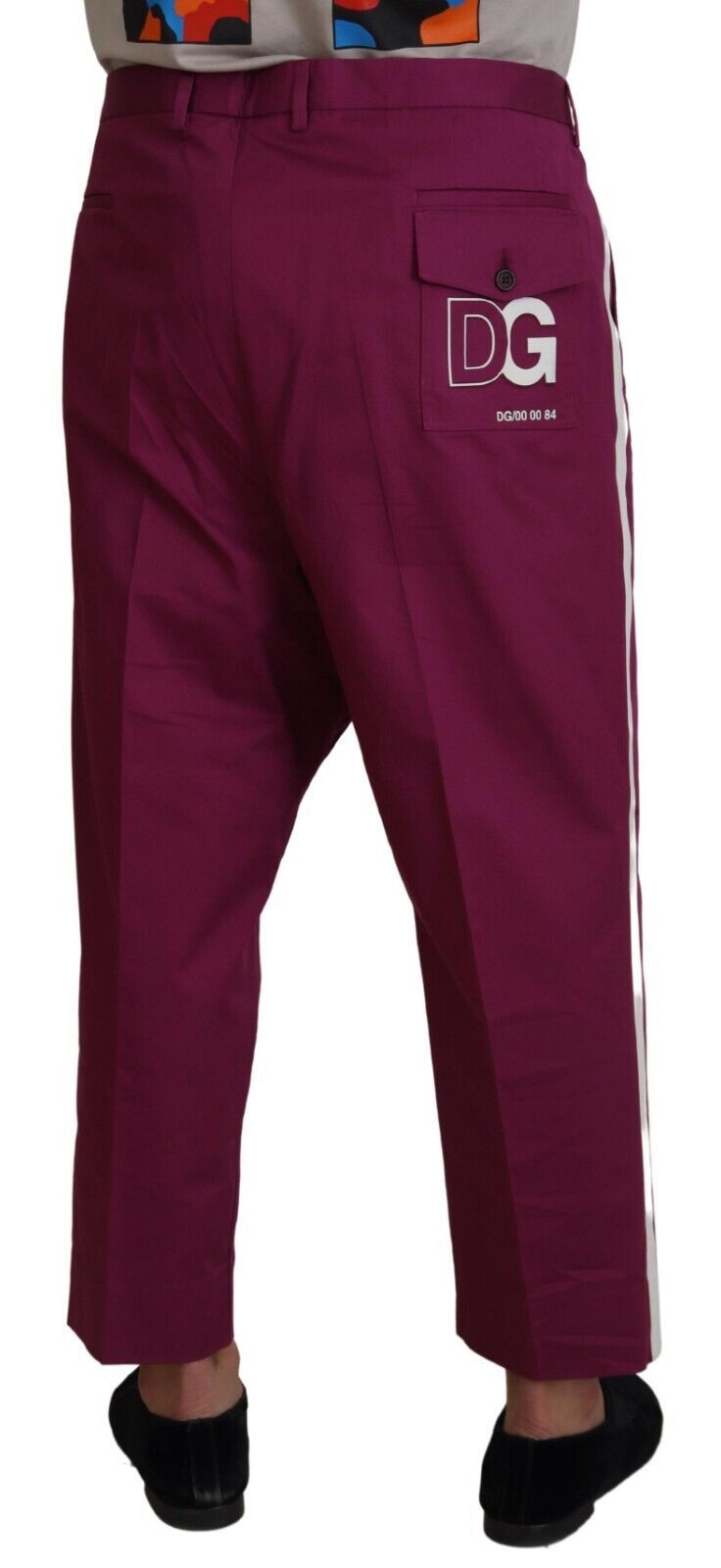 Dolce & Gabbana – Magentafarbene Baumwollhose mit DG-Logo und Tasche