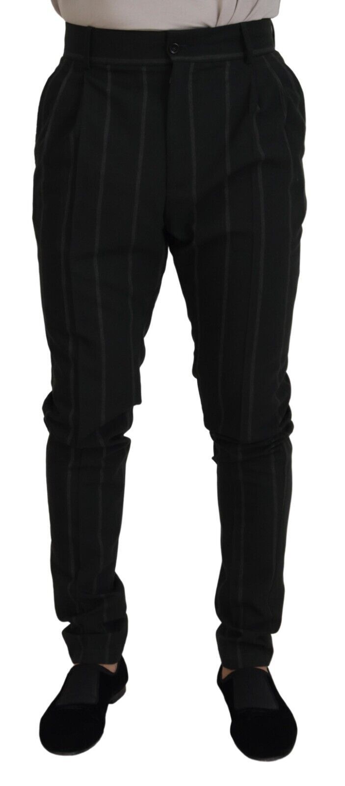Dolce & Gabbana Schwarz gestreifte Herrenhose Baumwollhose