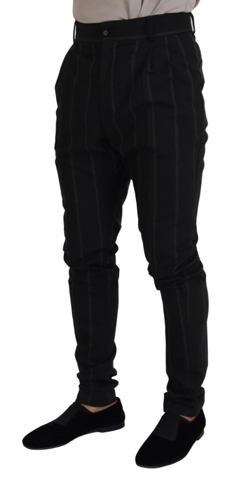 Dolce & Gabbana Schwarz gestreifte Herrenhose Baumwollhose