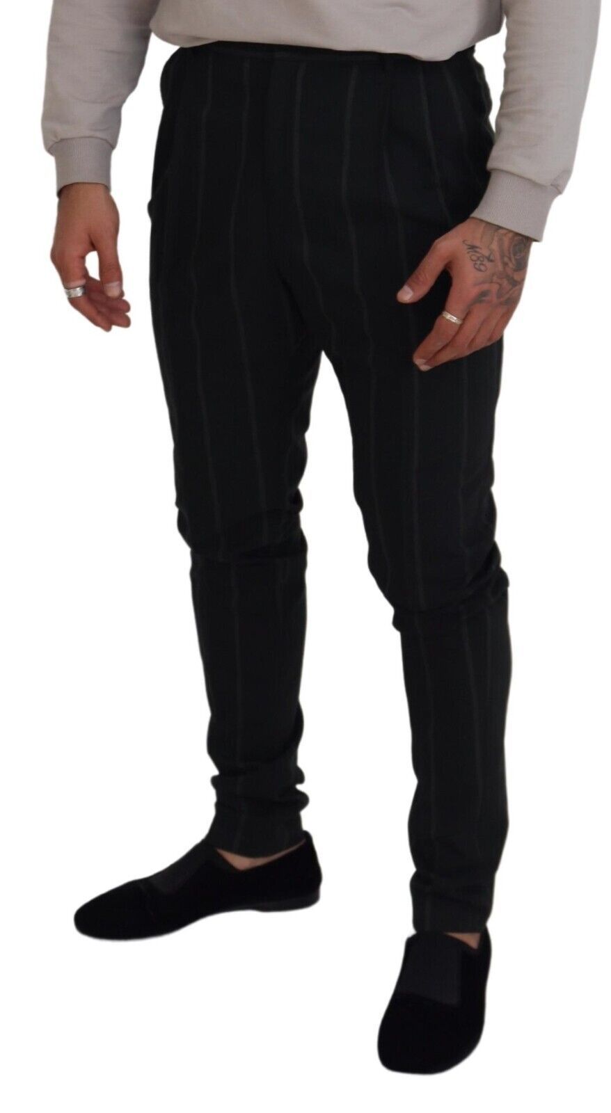 Dolce & Gabbana Schwarz gestreifte Herrenhose Baumwollhose