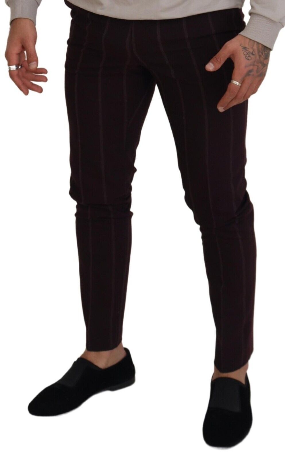 Dolce & Gabbana Braun gestreifte Herrenhose Baumwollhose