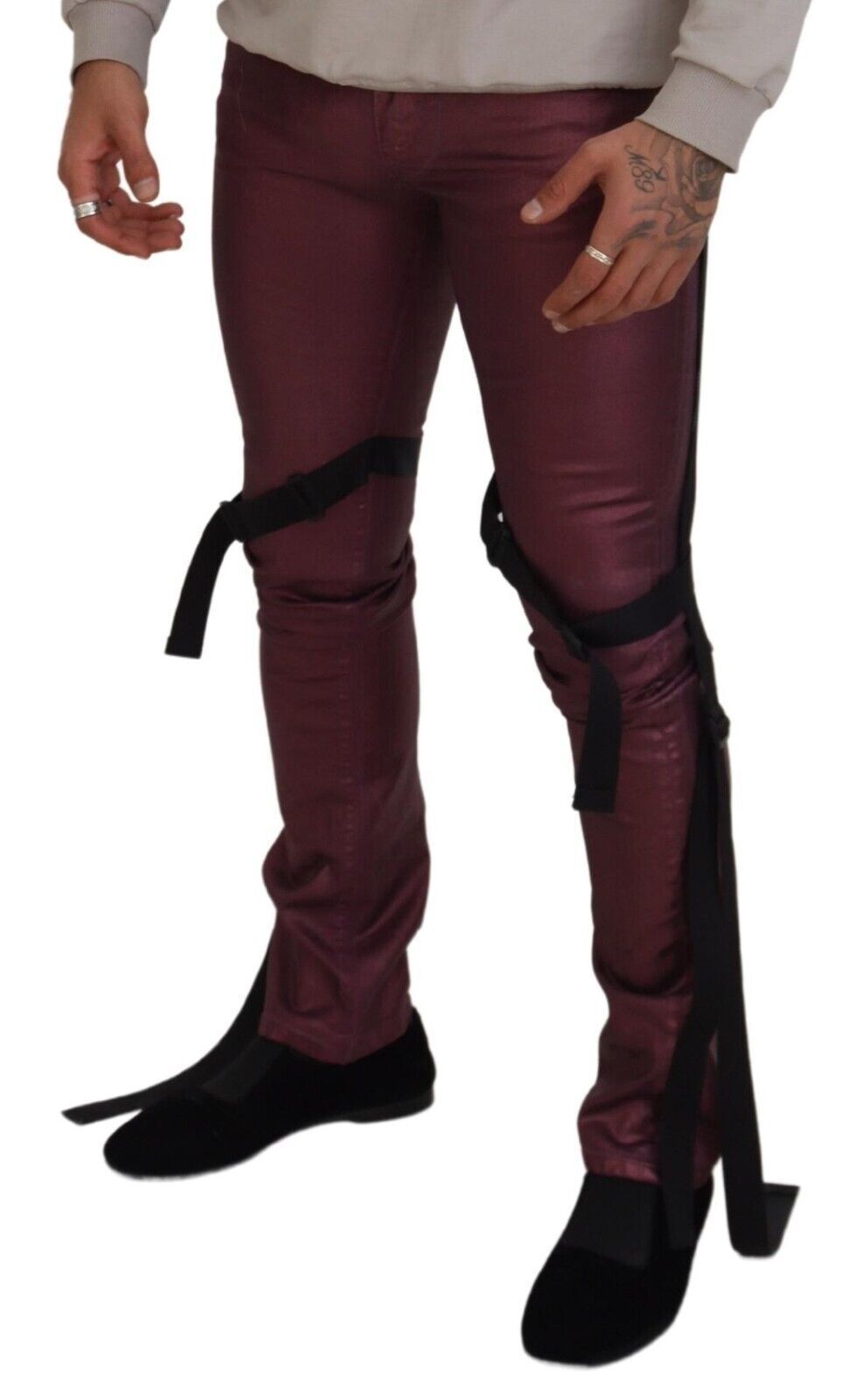Dolce & Gabbana Magenta Baumwolle Herren Casual Harness Denim Jeans