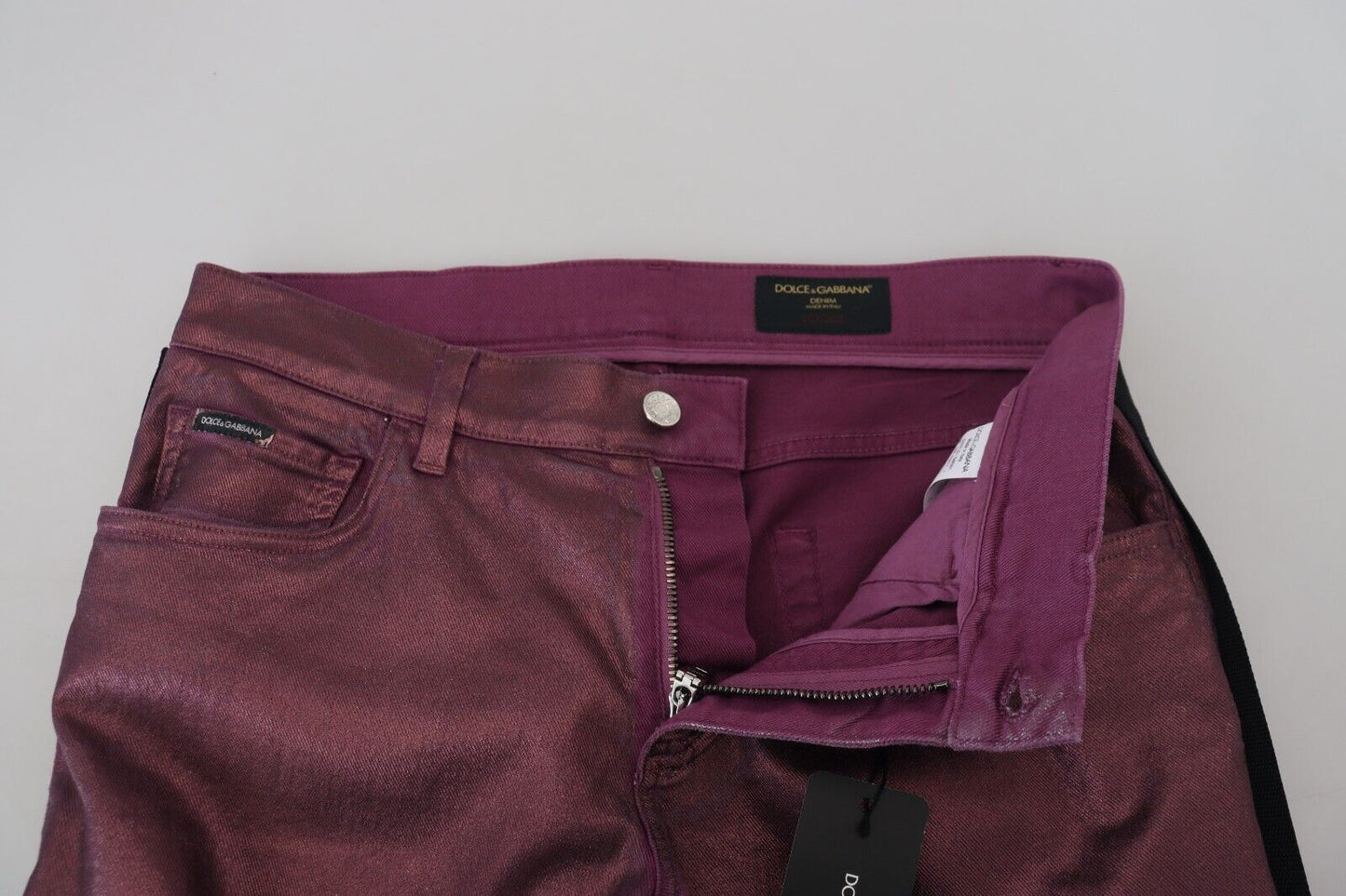 Dolce & Gabbana Magenta Baumwolle Herren Casual Harness Denim Jeans