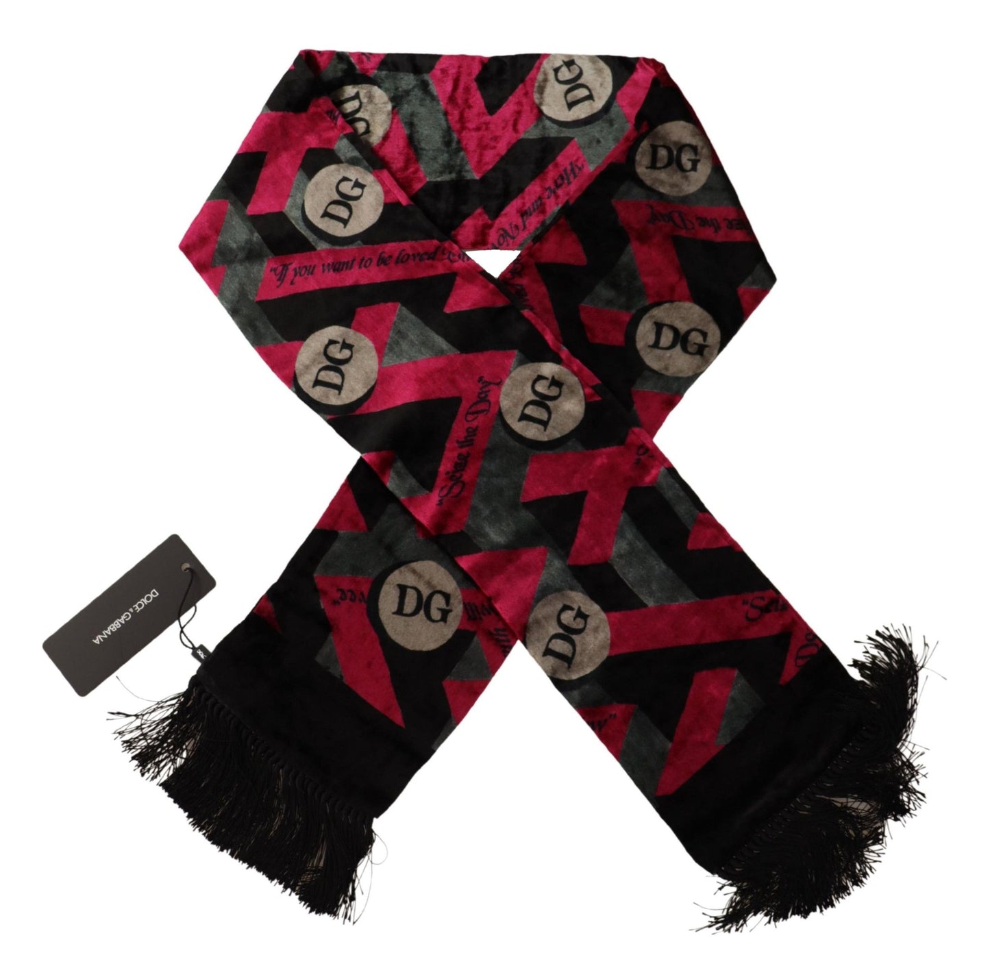 Dolce & Gabbana Mehrfarbiger DG-Logo-Print Herren-Schal mit Fransen
