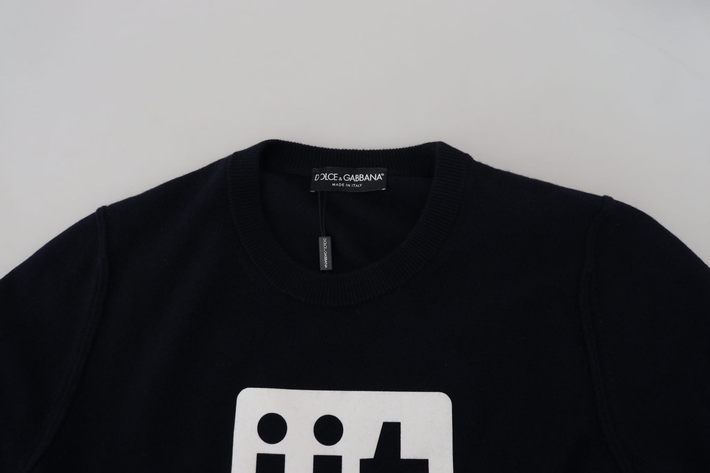Dolce & Gabbana Blauer Pullover aus Kaschmir mit iit-Print