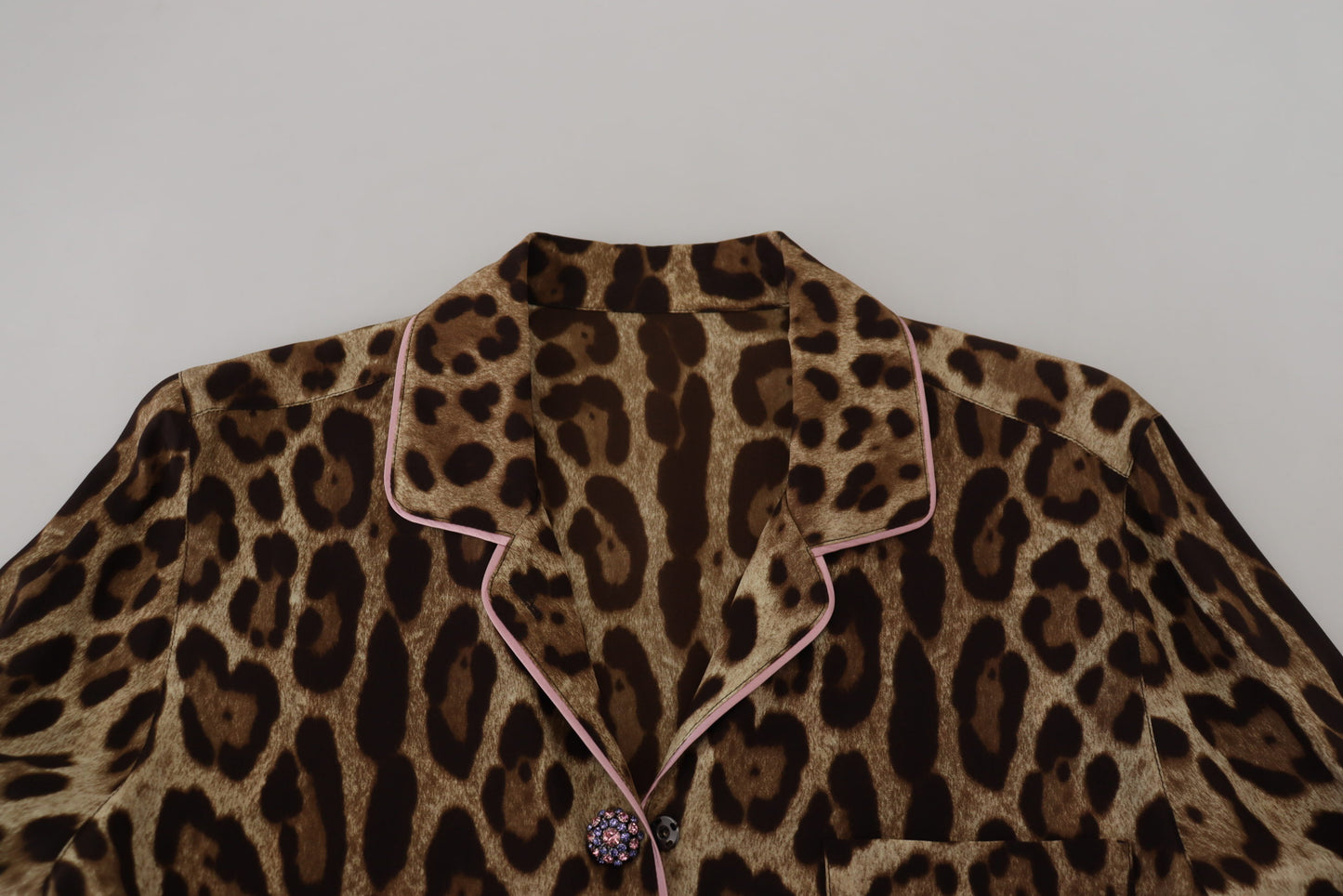 Dolce & Gabbana – Braunes Blusenoberteil mit langen Ärmeln und Leopardenmuster