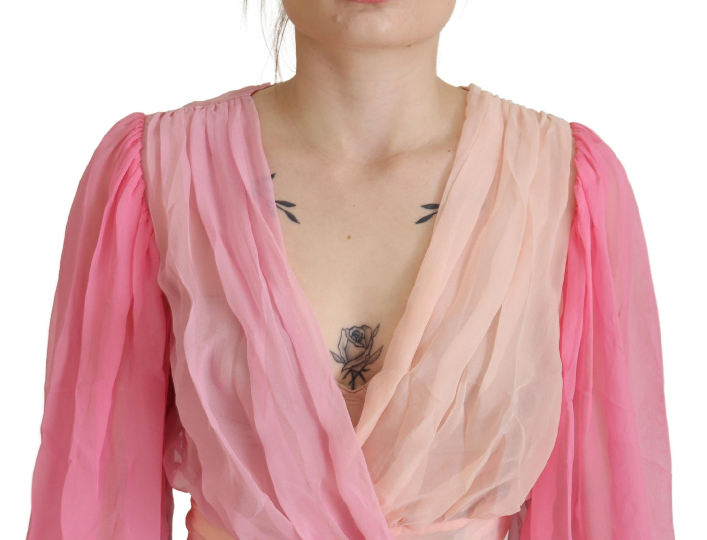Dolce & Gabbana – Langärmliges Wickelblusenoberteil aus rosa Seide
