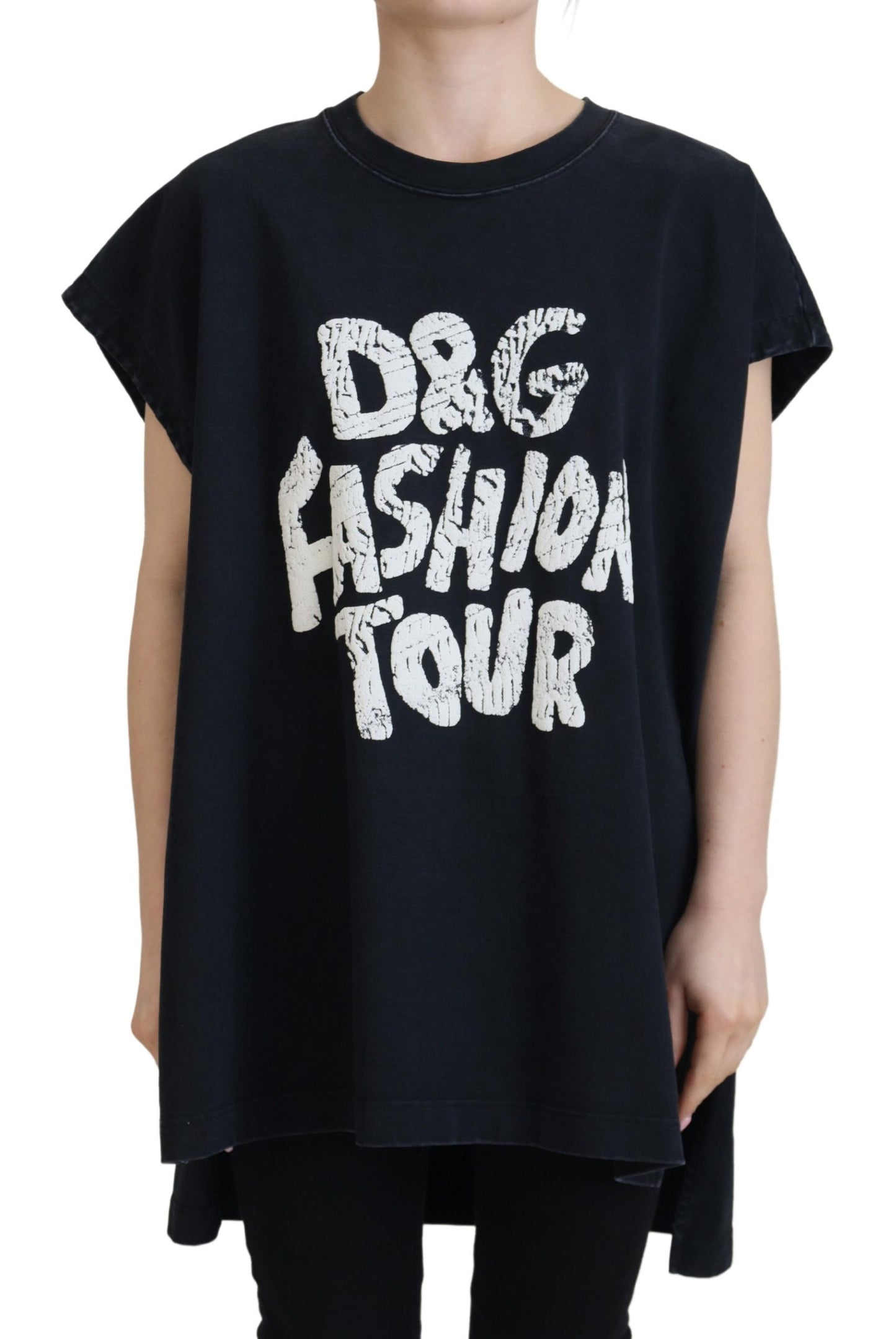 Dolce & Gabbana Schwarzes D&G Fashion Rundhals-Baumwoll-T-Shirt