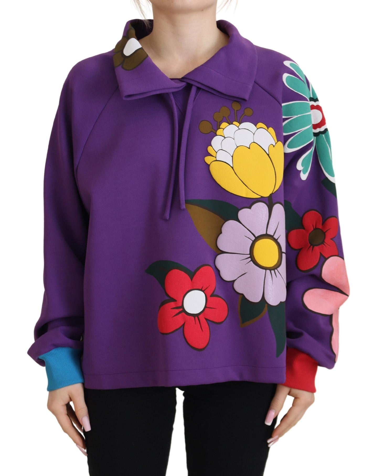 Dolce & Gabbana Lilafarbener Baumwollpullover mit Blumendruck