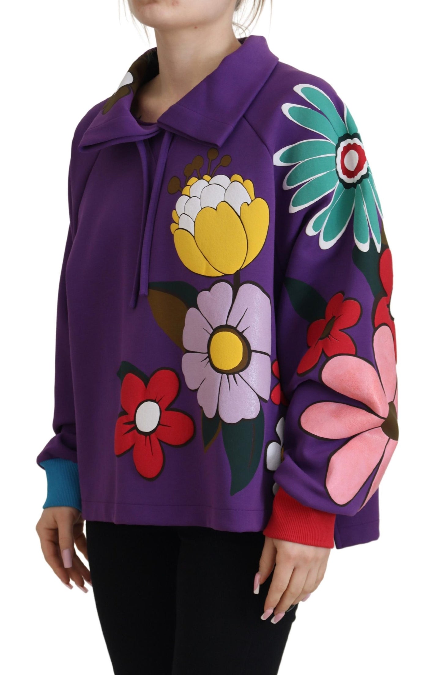 Dolce & Gabbana Lilafarbener Baumwollpullover mit Blumendruck