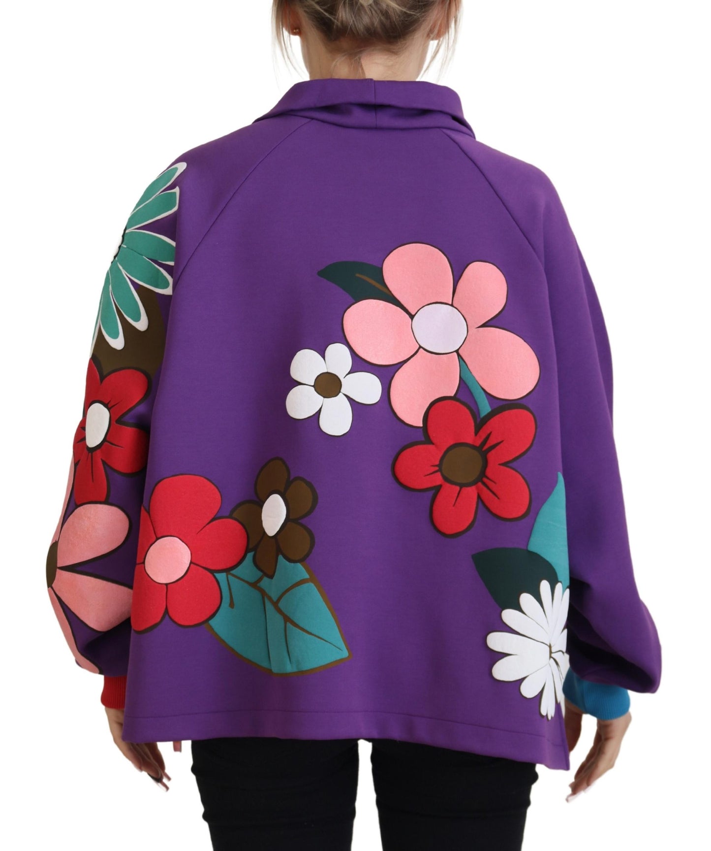 Dolce & Gabbana Lilafarbener Baumwollpullover mit Blumendruck