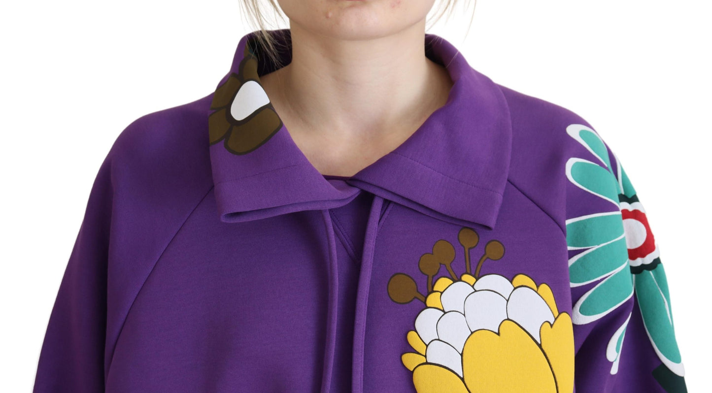 Dolce & Gabbana Lilafarbener Baumwollpullover mit Blumendruck